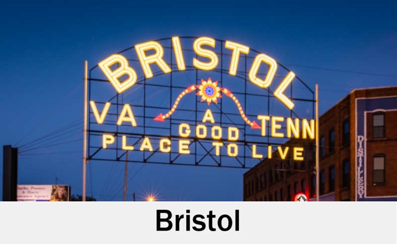 Bristol, Tennessee downtown sign near wedding venues