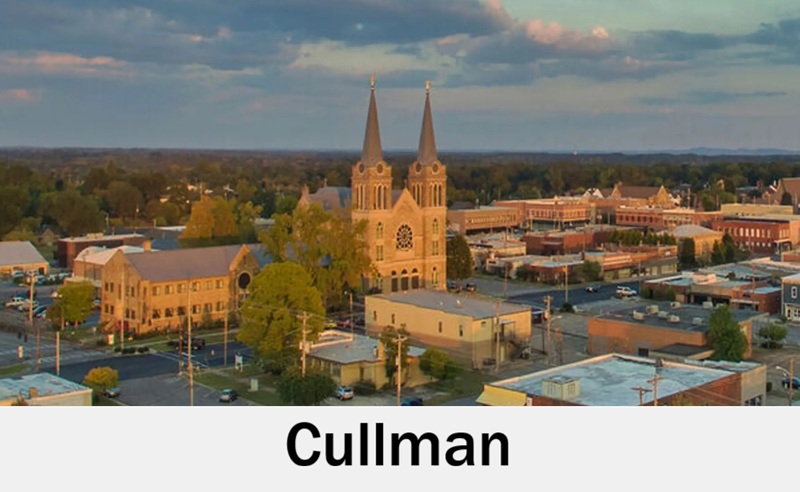 Downtown Cullman, Alabama with churches hosting wedding ceremonies