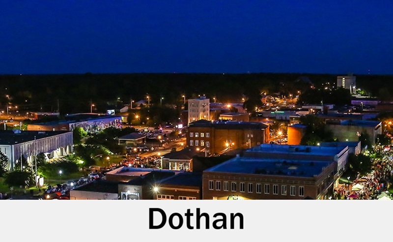 Downtown Dothan, Alabama skyline for wedding celebrations