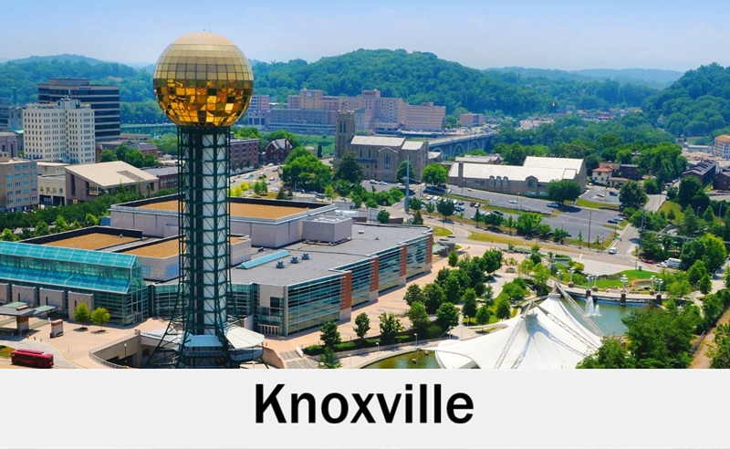 Knoxville, Tennessee skyline near popular wedding venues