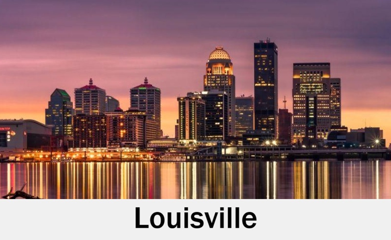 Riverfront skyline view of Louisville, Kentucky perfect for weddings